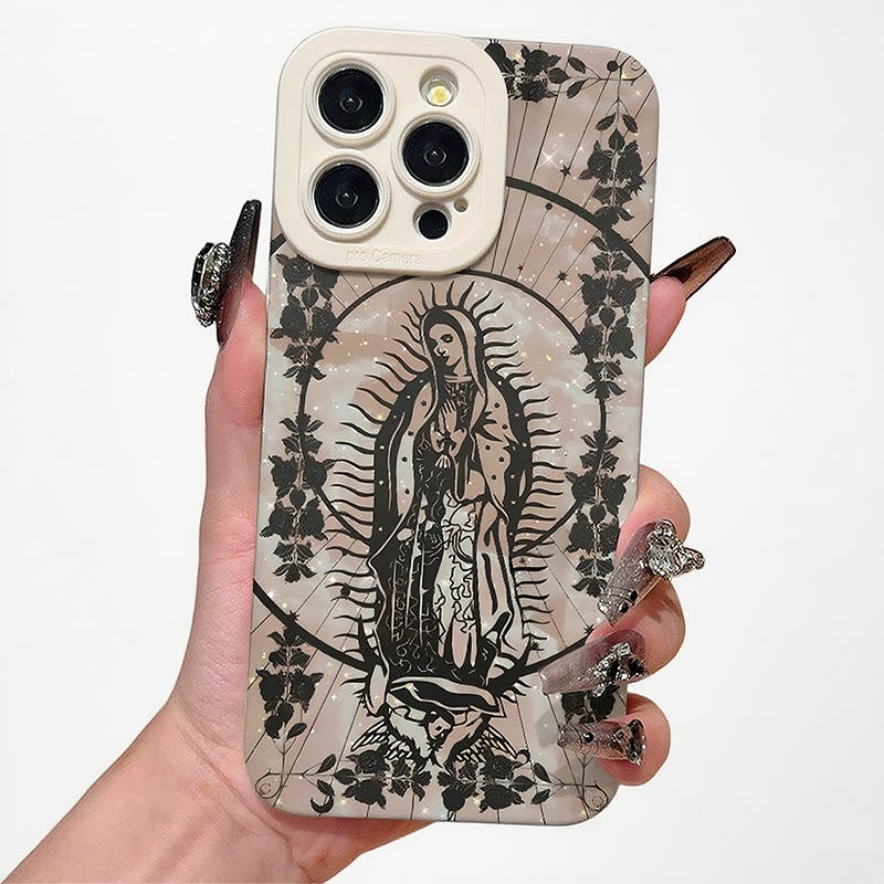 Christianartworkshop Elegant Shining Faith Virgin Mary Phone Case: Catholic Devotion Gift - iPhone 12 - Pearl White (White Frame) - image 1