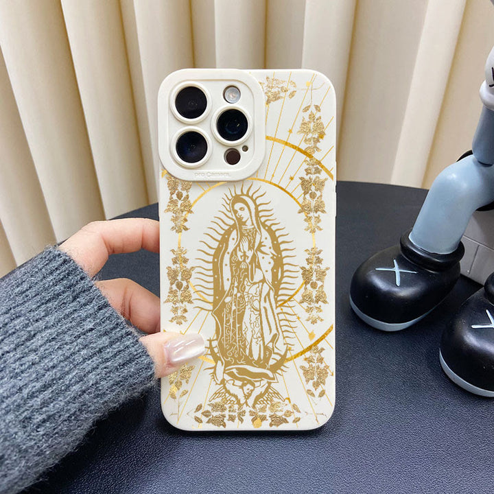 Christianartworkshop Elegant Shining Faith Virgin Mary Phone Case: Catholic Devotion Gift - iPhone 16Pro Max - White Gold - image 9