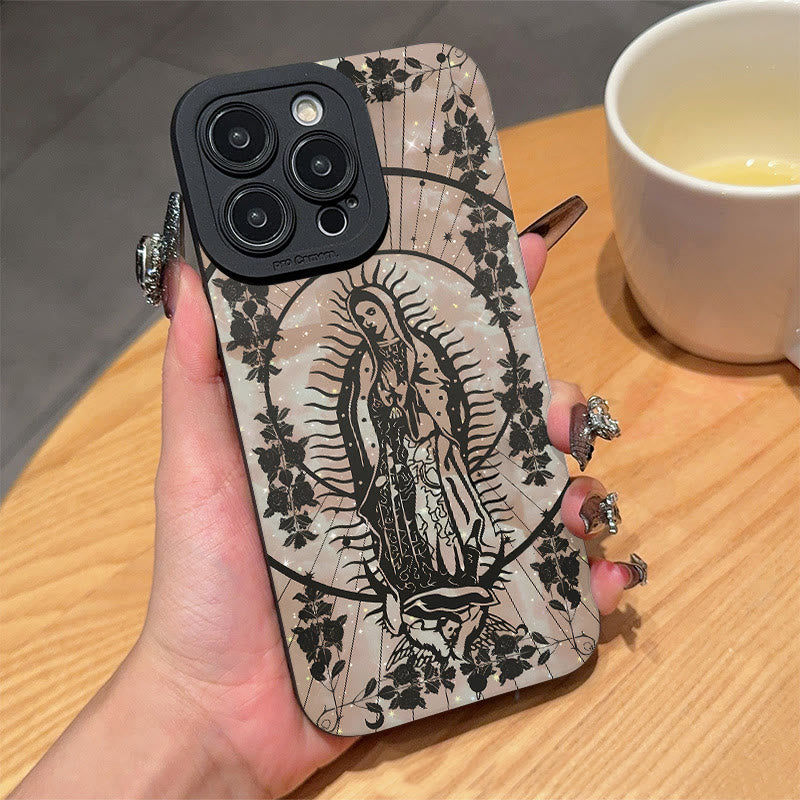 Christianartworkshop Elegant Shining Faith Virgin Mary Phone Case: Catholic Devotion Gift - iPhone 16Pro Max - Pearl White (Black Frame) - image 3