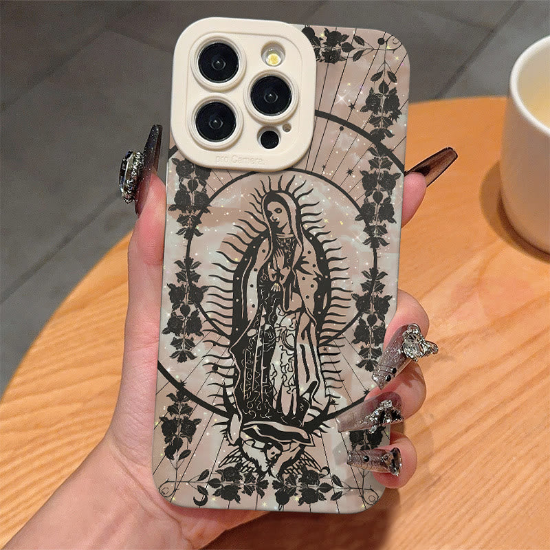 Christianartworkshop Elegant Shining Faith Virgin Mary Phone Case: Catholic Devotion Gift - iPhone 16Pro Max - Pearl White (White Frame) - image 2