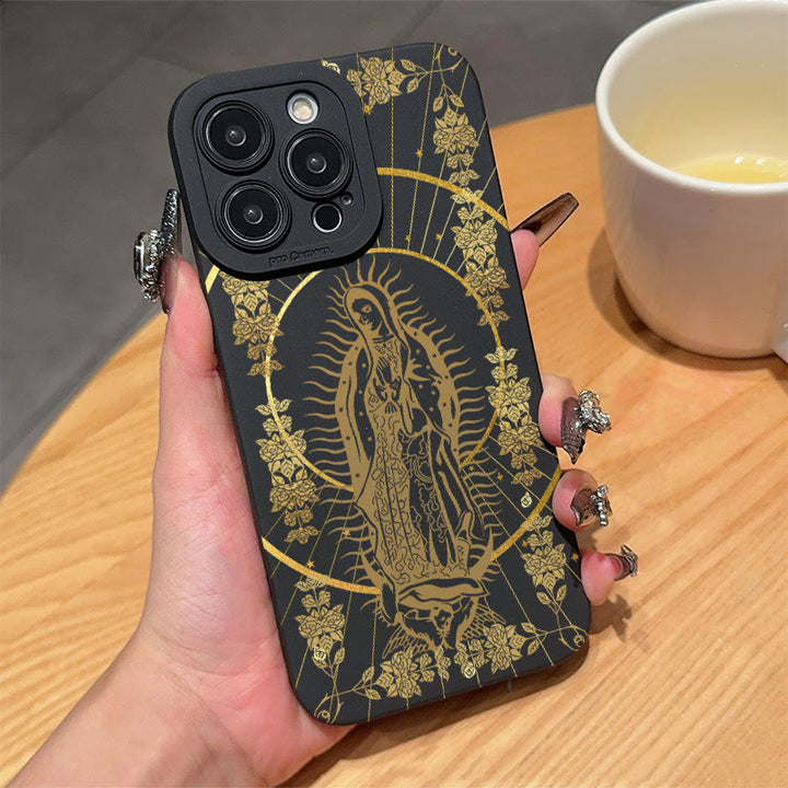 Christianartworkshop Elegant Shining Faith Virgin Mary Phone Case: Catholic Devotion Gift - iPhone 16Pro Max - Black Gold - image 4