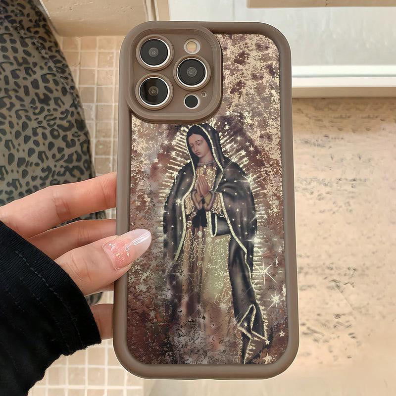 Christianartworkshop Colored Style Our Lady of Guadalupe Faithful Phone Case - iPhone 16Pro Max - Brown (Brown Frame) - image 6