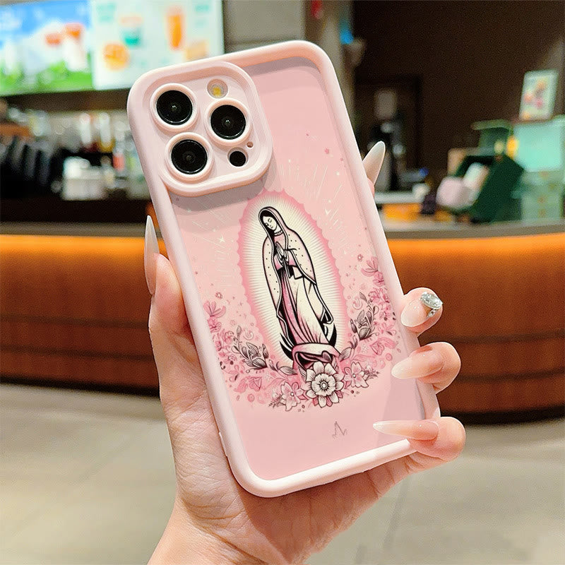 Christianartworkshop Colored Style Our Lady of Guadalupe Faithful Phone Case - iPhone 16Pro Max - Pink (Pink Frame) - image 3