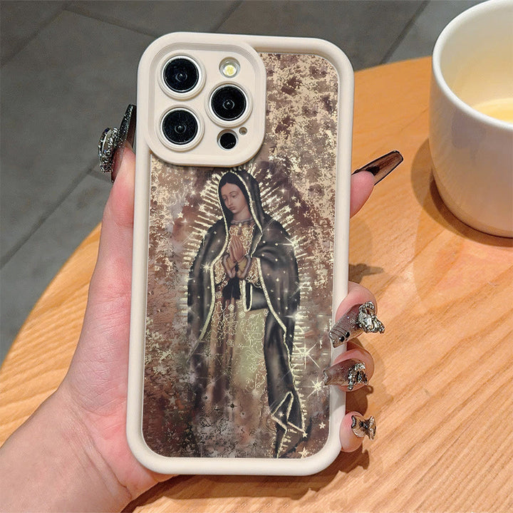 Christianartworkshop Colored Style Our Lady of Guadalupe Faithful Phone Case - iPhone 16Pro Max - Brown (White Frame) - image 5