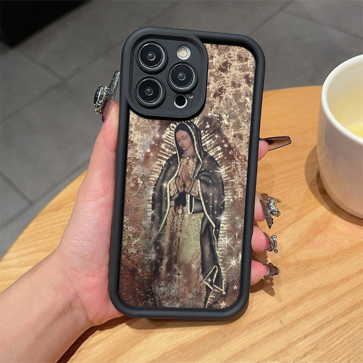 Christianartworkshop Colored Style Our Lady of Guadalupe Faithful Phone Case - iPhone 16Pro Max - Brown (Black Frame) - image 7