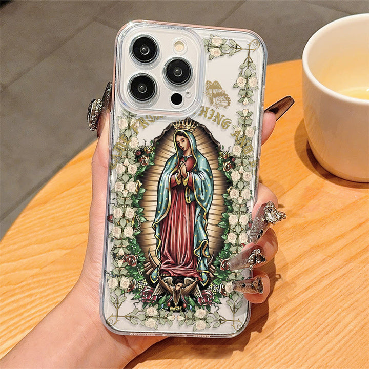 Christianartworkshop Virgin Mary Surrounded by White Roses Spiritual Phone Case - iPhone 16Pro Max - Transparent - image 4