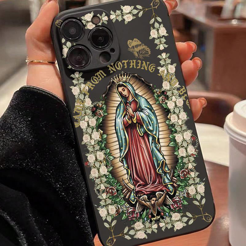 Christianartworkshop Virgin Mary Surrounded by White Roses Spiritual Phone Case - iPhone 16Pro Max - Black (One-Piece Style) - image 7