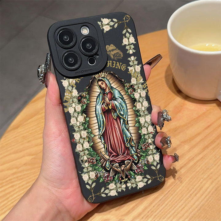 Christianartworkshop Virgin Mary Surrounded by White Roses Spiritual Phone Case - iPhone 16Pro Max - Black (Frame-Ring Style) - image 6