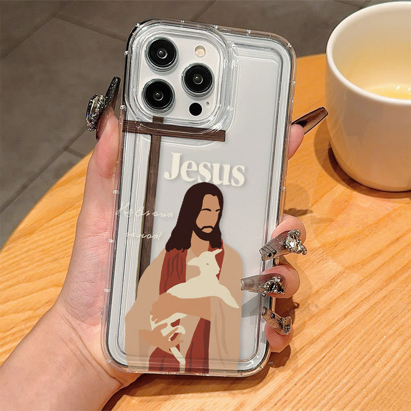 Christianartworkshop Faith-Inspired Christian Symbolism Phone Case: Virgin Mary, Jesus & Cross Art - iPhone 16Pro Max - Jesus - image 2