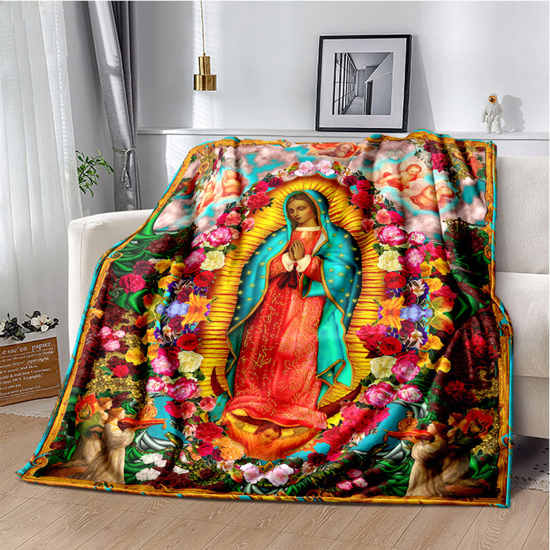 Christianartworkshop Colored Style Our Lady of Guadalupe Flannel Blanket: Cozy Faith for Bedroom & Sofa - 264x228cm - A - image 1