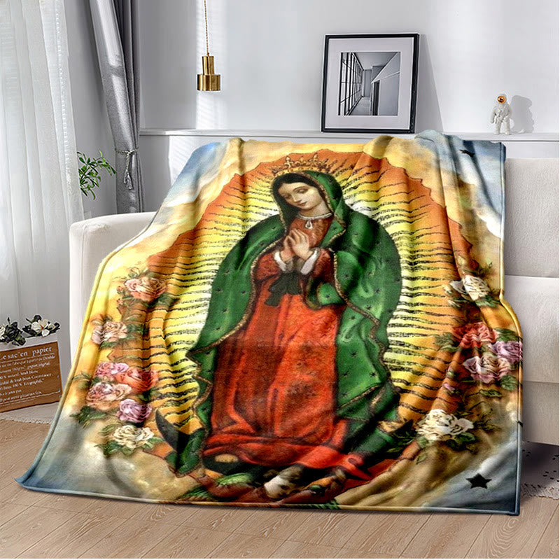 Christianartworkshop Colored Style Our Lady of Guadalupe Flannel Blanket: Cozy Faith for Bedroom & Sofa - 264x228cm - B - image 2