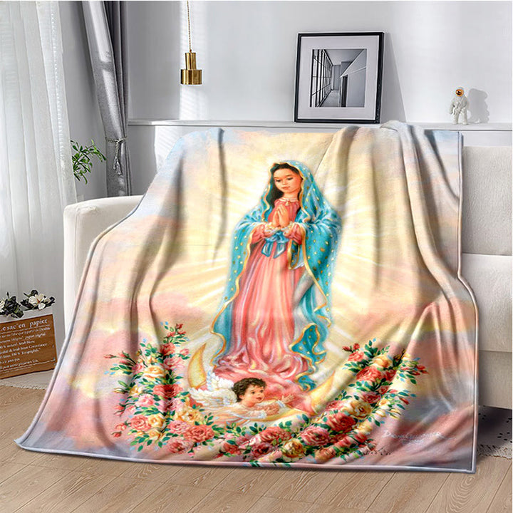 Christianartworkshop Colored Style Our Lady of Guadalupe Flannel Blanket: Cozy Faith for Bedroom & Sofa - 264x228cm - C - image 3