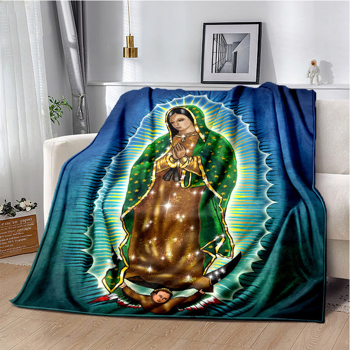 Christianartworkshop Colored Style Our Lady of Guadalupe Flannel Blanket: Cozy Faith for Bedroom & Sofa - 264x228cm - E - image 5