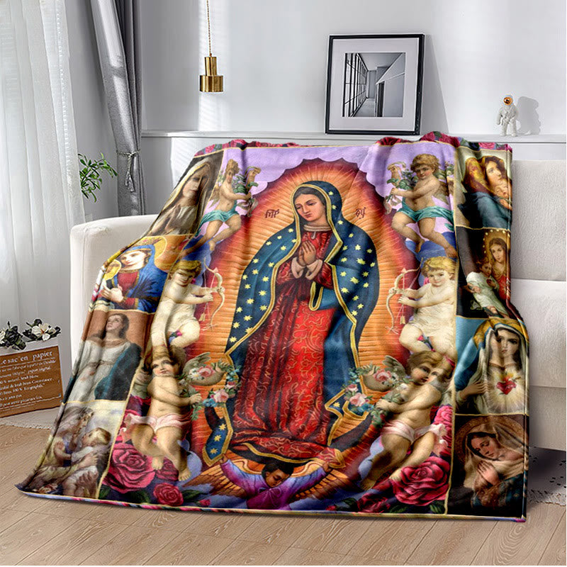 Christianartworkshop Colored Style Our Lady of Guadalupe Flannel Blanket: Cozy Faith for Bedroom & Sofa - 264x228cm - F - image 6