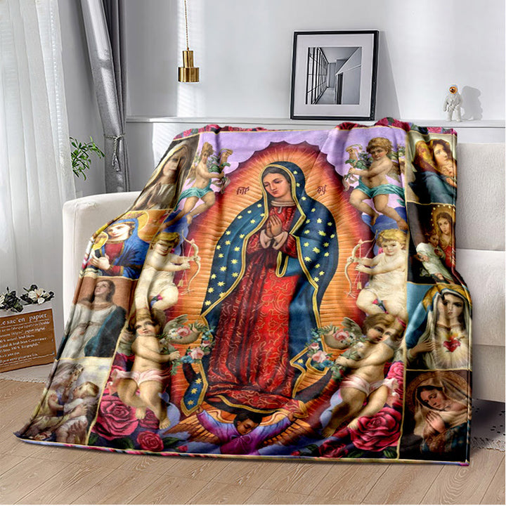 Christianartworkshop Colored Style Our Lady of Guadalupe Flannel Blanket: Cozy Faith for Bedroom & Sofa - 264x228cm - F - image 6