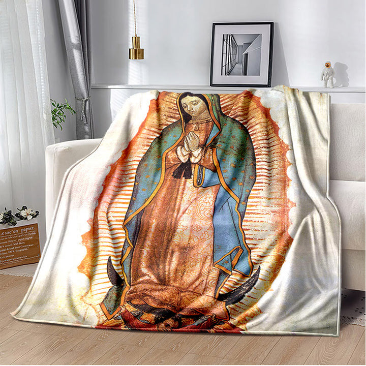 Christianartworkshop Colored Style Our Lady of Guadalupe Flannel Blanket: Cozy Faith for Bedroom & Sofa - 264x228cm - G - image 7