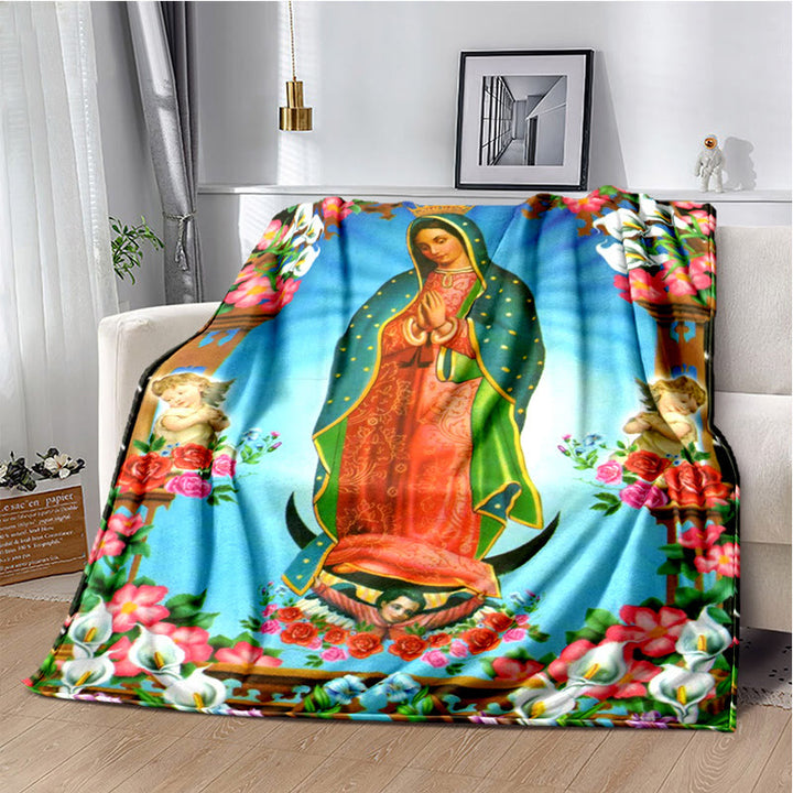 Christianartworkshop Colored Style Our Lady of Guadalupe Flannel Blanket: Cozy Faith for Bedroom & Sofa - 264x228cm - H - image 8