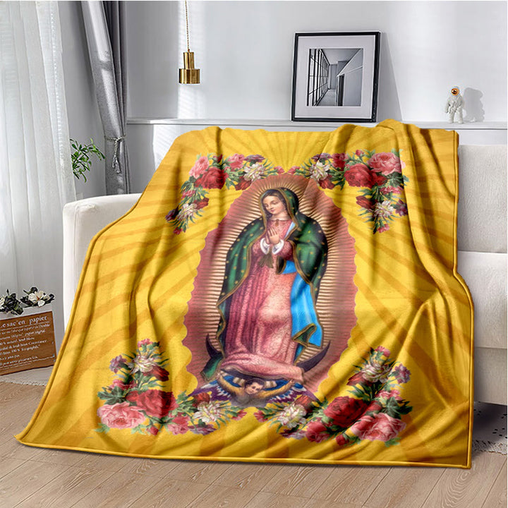 Christianartworkshop Colored Style Our Lady of Guadalupe Flannel Blanket: Cozy Faith for Bedroom & Sofa - 264x228cm - I - image 9