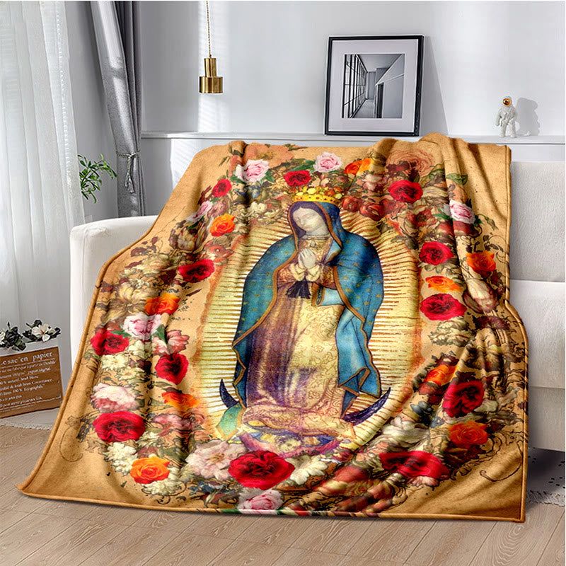 Christianartworkshop Colored Style Our Lady of Guadalupe Flannel Blanket: Cozy Faith for Bedroom & Sofa - 264x228cm - J - image 10