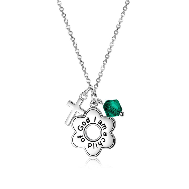 Christianartworkshop Child of God Birthstone Cross Necklace: Faith & Blessings for Every Month - May - image 9