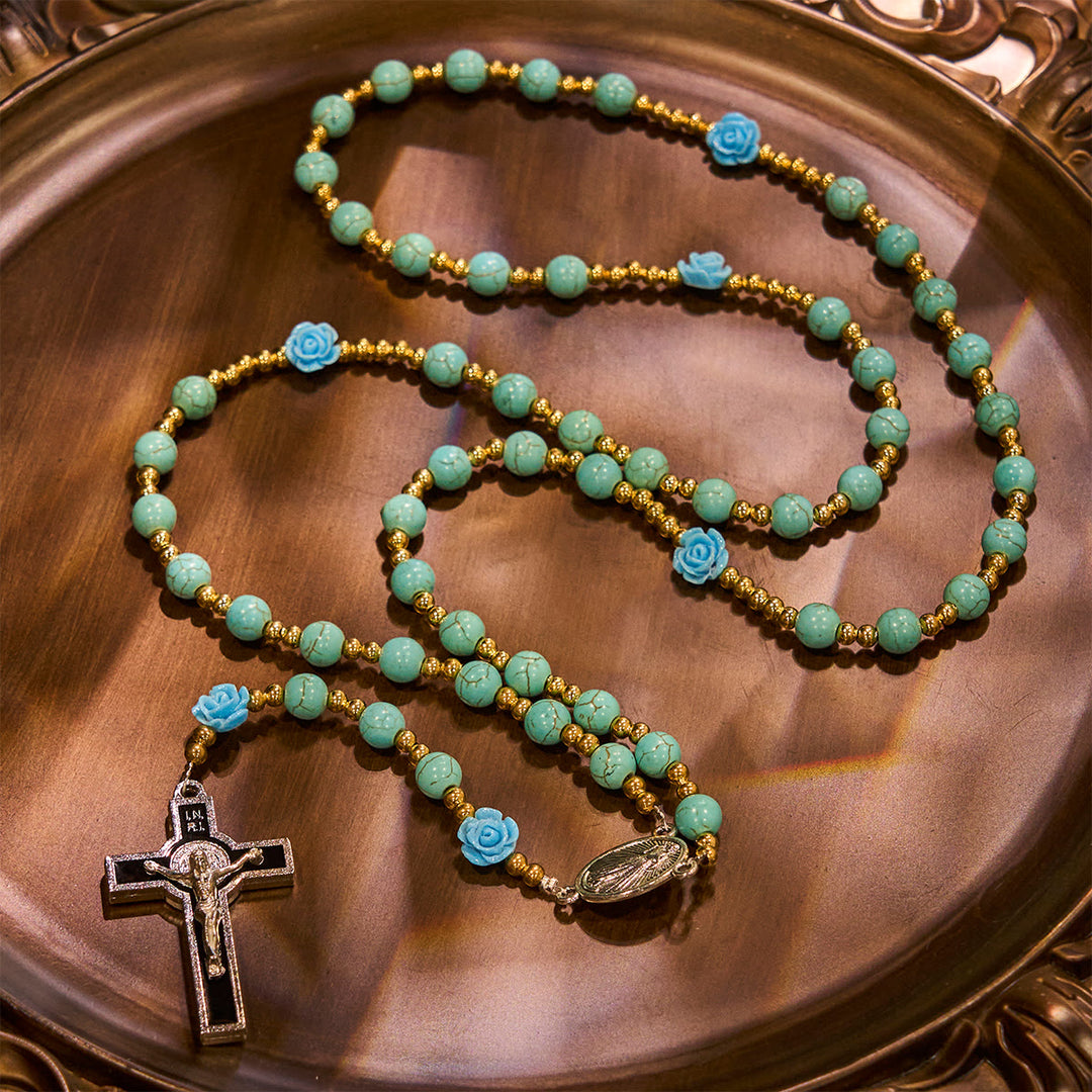 Christianartworkshop Elegant Red & Blue Rose Rosary with Turquoise Beads: Blessed by Our Lady and St. Benedict - image 16