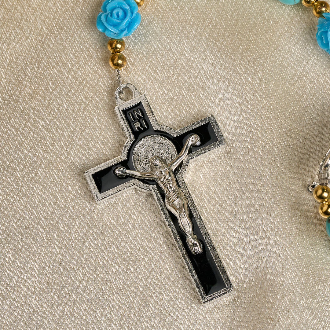 Christianartworkshop Elegant Red & Blue Rose Rosary with Turquoise Beads: Blessed by Our Lady and St. Benedict - image 18