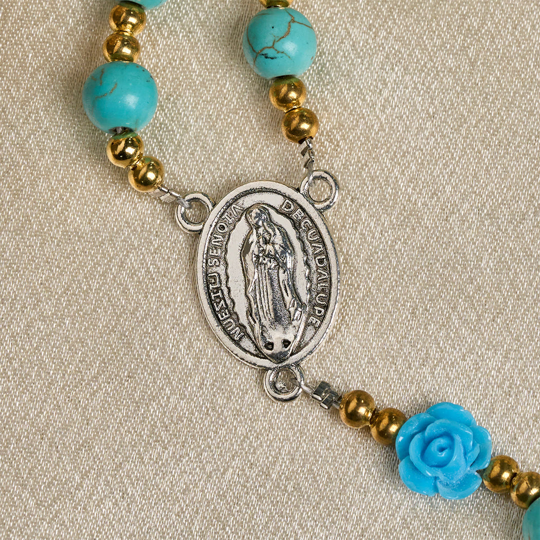 Christianartworkshop Elegant Red & Blue Rose Rosary with Turquoise Beads: Blessed by Our Lady and St. Benedict - image 19