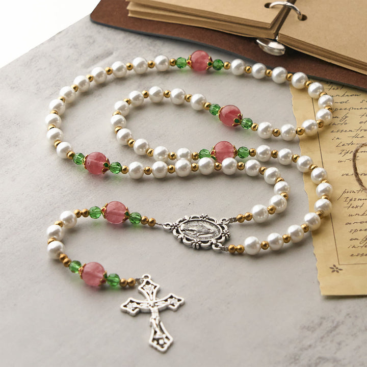 Christianartworkshop Floral Grace Our Lady Rosary with Pink & Purple Beads Accents - image 5