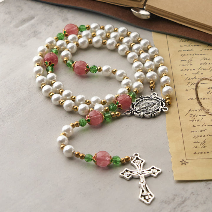Christianartworkshop Floral Grace Our Lady Rosary with Pink & Purple Beads Accents - image 6
