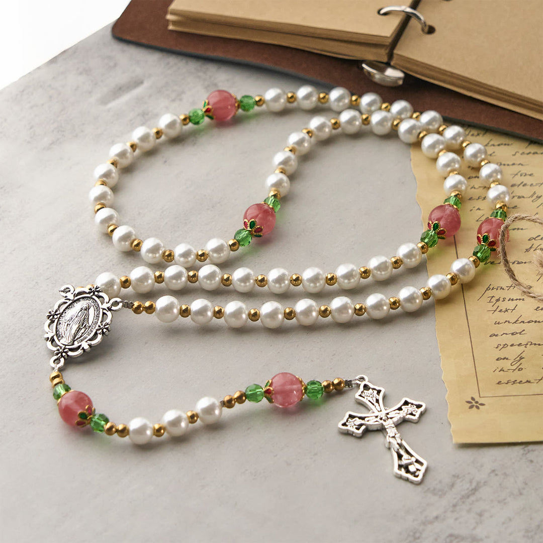 Christianartworkshop Floral Grace Our Lady Rosary with Pink & Purple Beads Accents - image 7