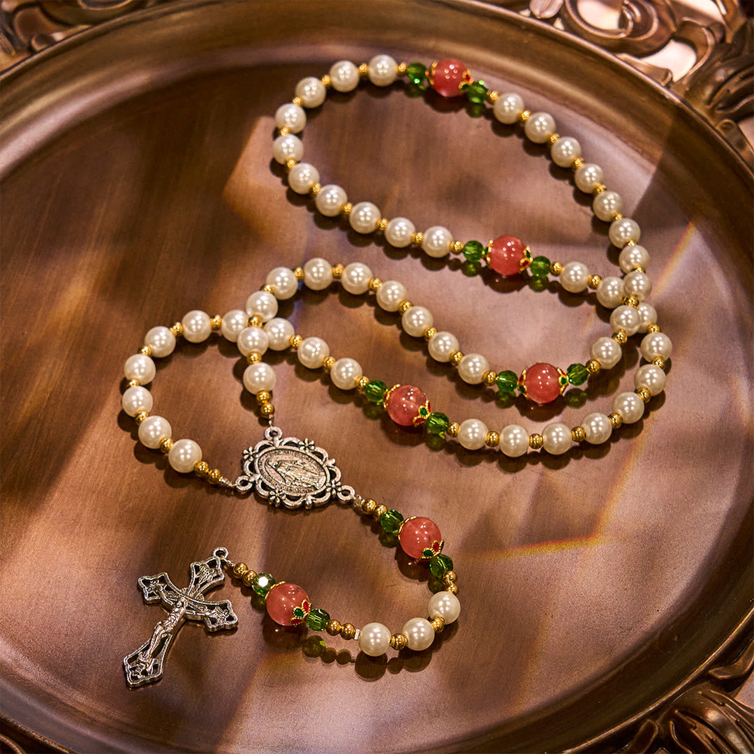 Christianartworkshop Floral Grace Our Lady Rosary with Pink & Purple Beads Accents - Pink - image 1