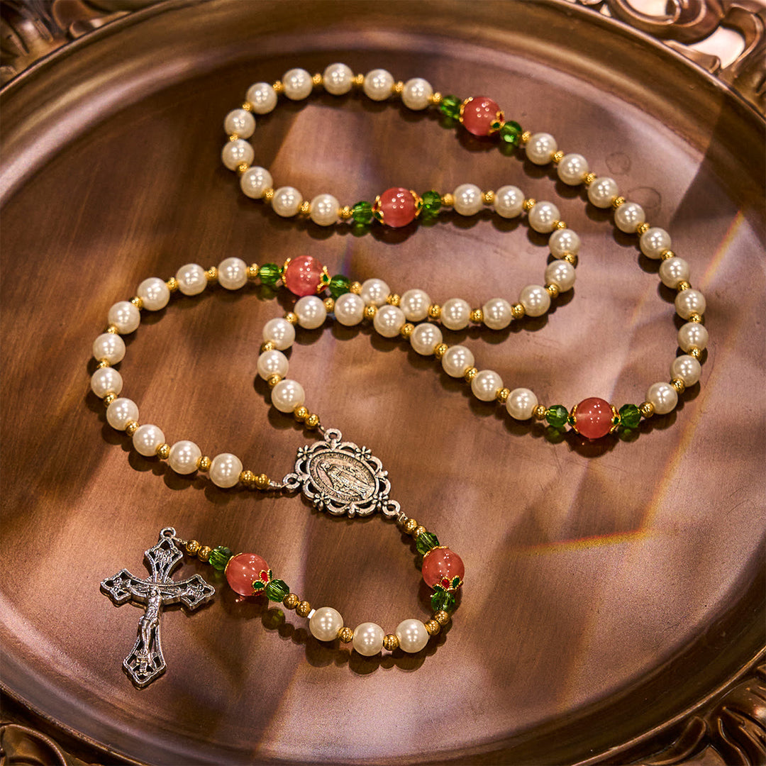 Christianartworkshop Floral Grace Our Lady Rosary with Pink & Purple Beads Accents - image 2