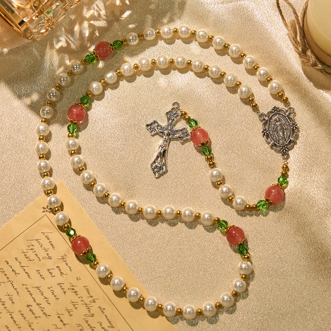 Christianartworkshop Floral Grace Our Lady Rosary with Pink & Purple Beads Accents - image 4