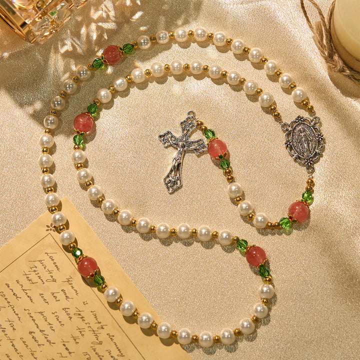 Christianartworkshop Floral Grace Our Lady Rosary with Pink & Purple Beads Accents - image 4
