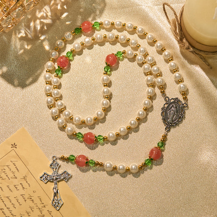 Christianartworkshop Floral Grace Our Lady Rosary with Pink & Purple Beads Accents - image 3