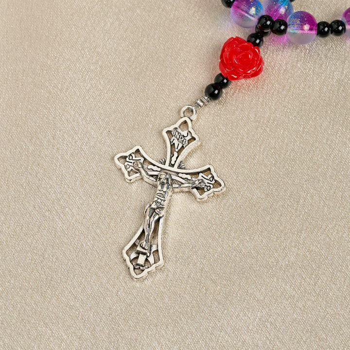 Christianartworkshop Mystical Frosted Purple-Blue Beads Rosary with Red Roses & Miraculous Medal Blessing - image 9