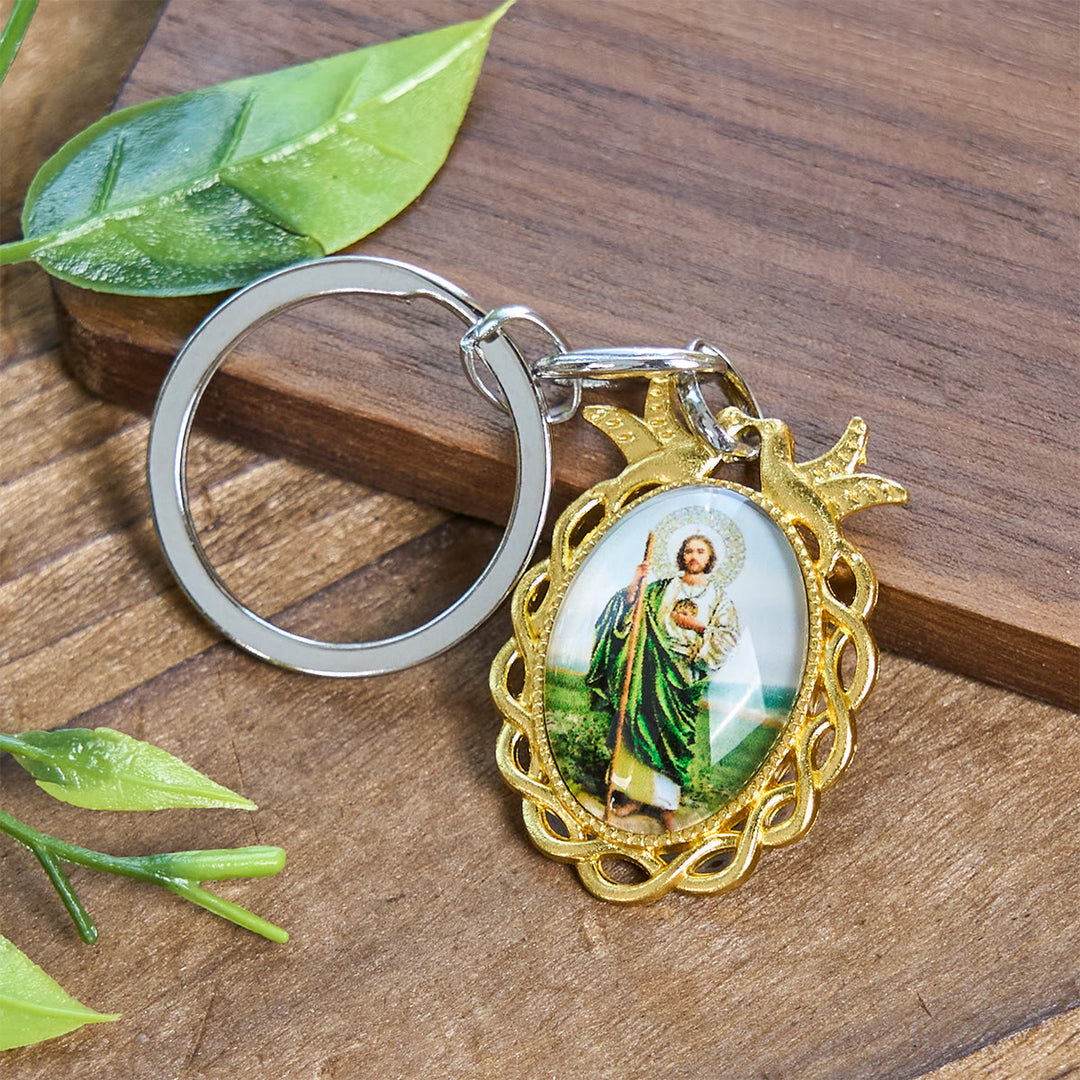 Christianartworkshop Religious St. Jude with Holy Dove Keychain: Faithful Companion in Prayer - Bronze - image 1