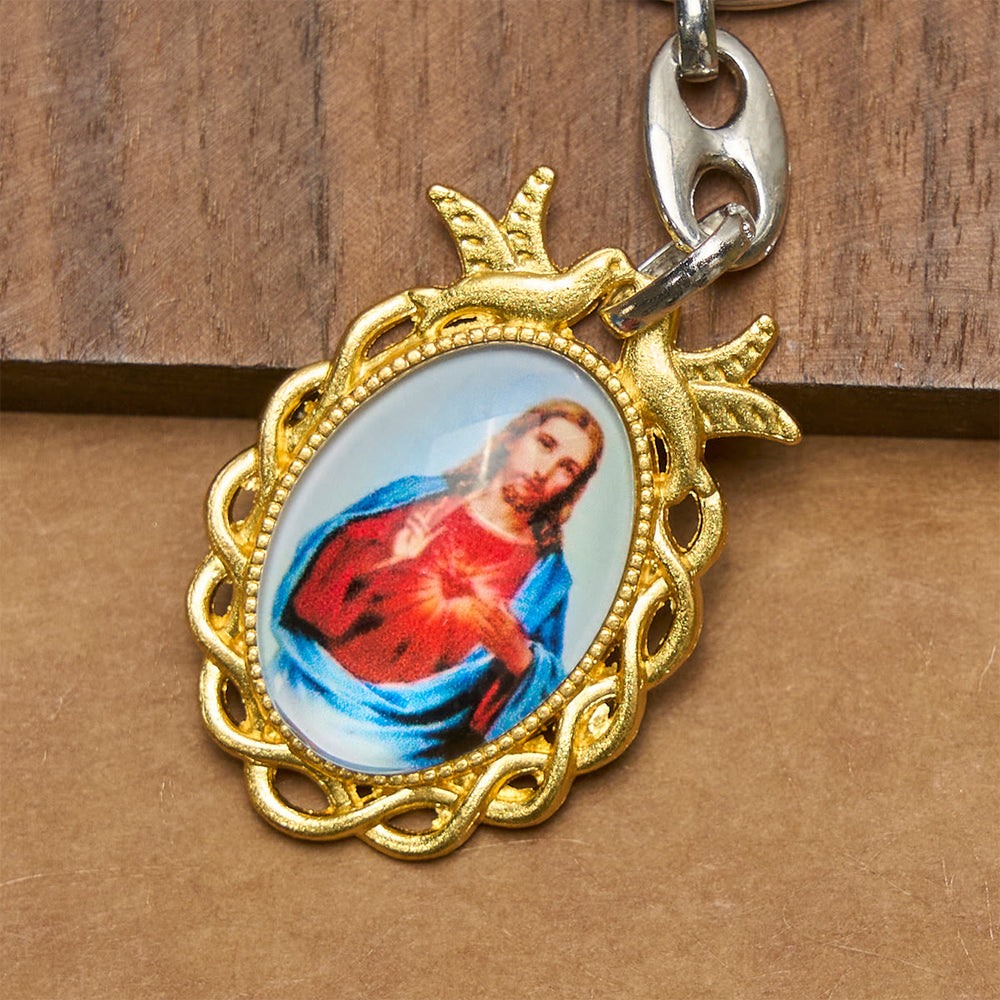 Christianartworkshop Faithful Sacred Heart of Jesus Keychain: Golden Frame Dove and Timeless Grace - image 2