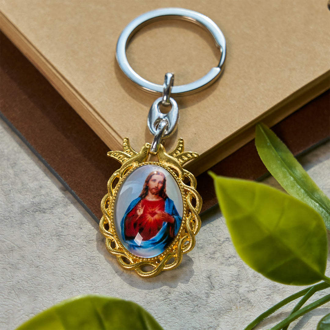 Christianartworkshop Faithful Sacred Heart of Jesus Keychain: Golden Frame Dove and Timeless Grace - image 4