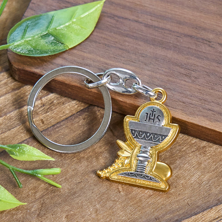 Christianartworkshop Two-Tone Holy Chalice Keychain with IHS Symbol: Faith Filled Blessings - image 4