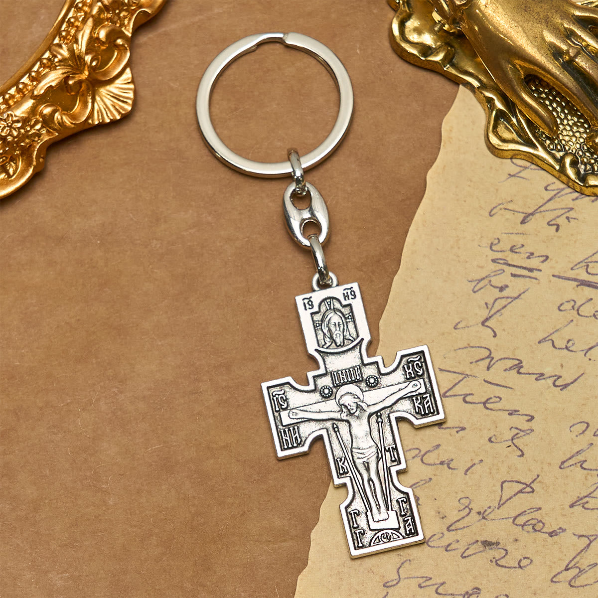 Christianartworkshop Vintage Orthodox Cross Keychain - Faith and