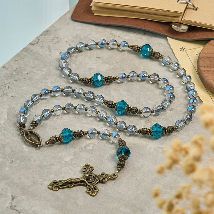 Christianartworkshop Shimmering Laser Blue Crystal Rosary with Antique Bronze Miraculous Medal - image 4
