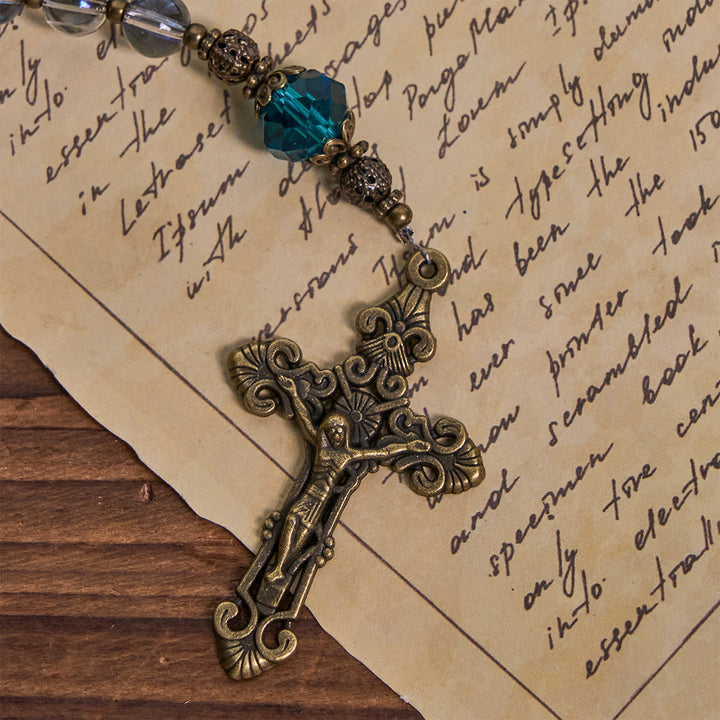 Christianartworkshop Shimmering Laser Blue Crystal Rosary with Antique Bronze Miraculous Medal - image 7