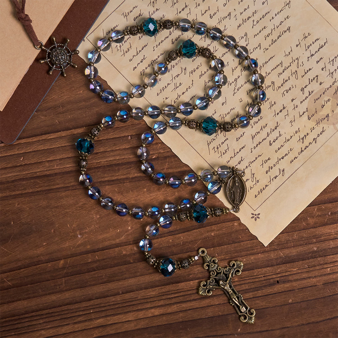 Christianartworkshop Shimmering Laser Blue Crystal Rosary with Antique Bronze Miraculous Medal - image 6
