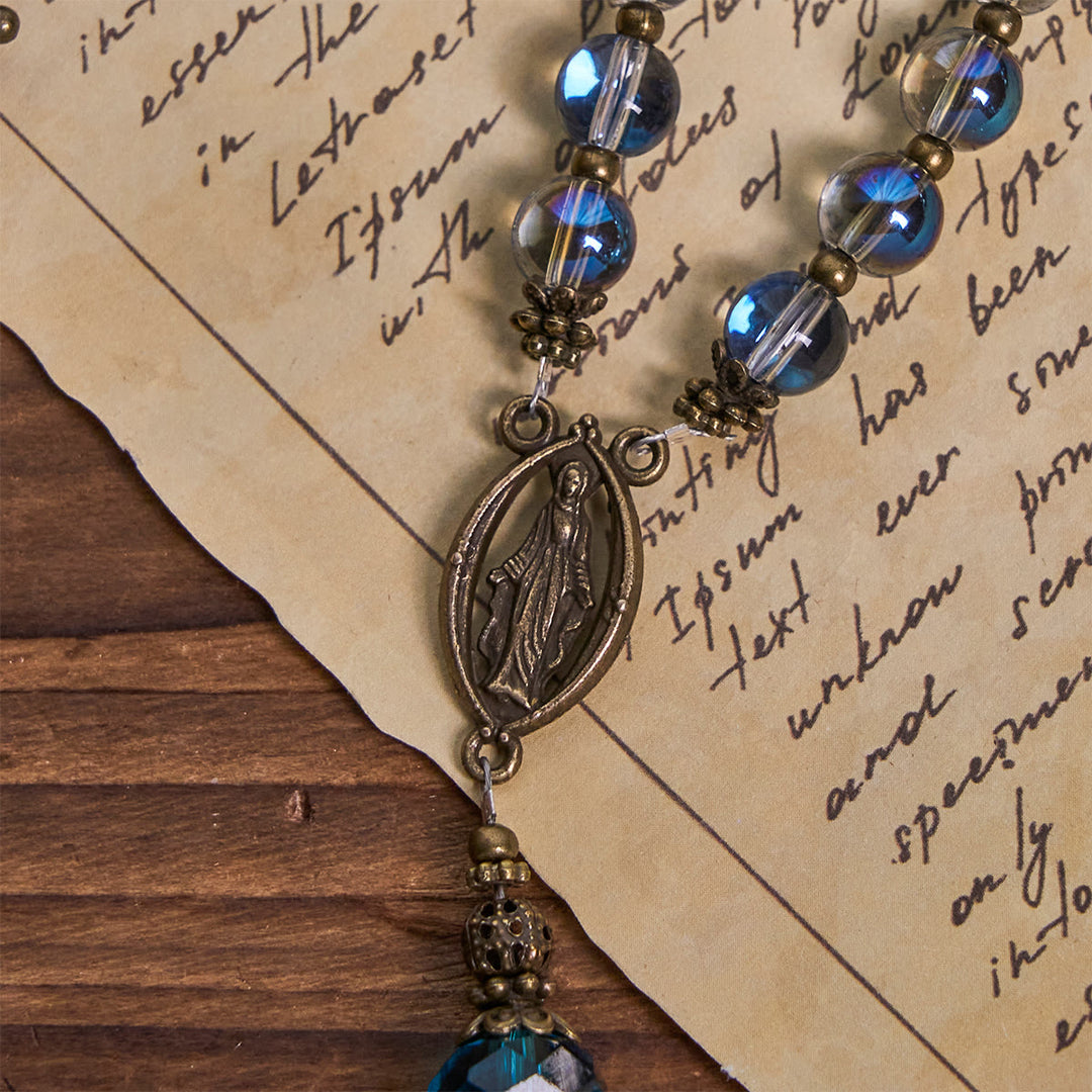 Christianartworkshop Shimmering Laser Blue Crystal Rosary with Antique Bronze Miraculous Medal - image 8