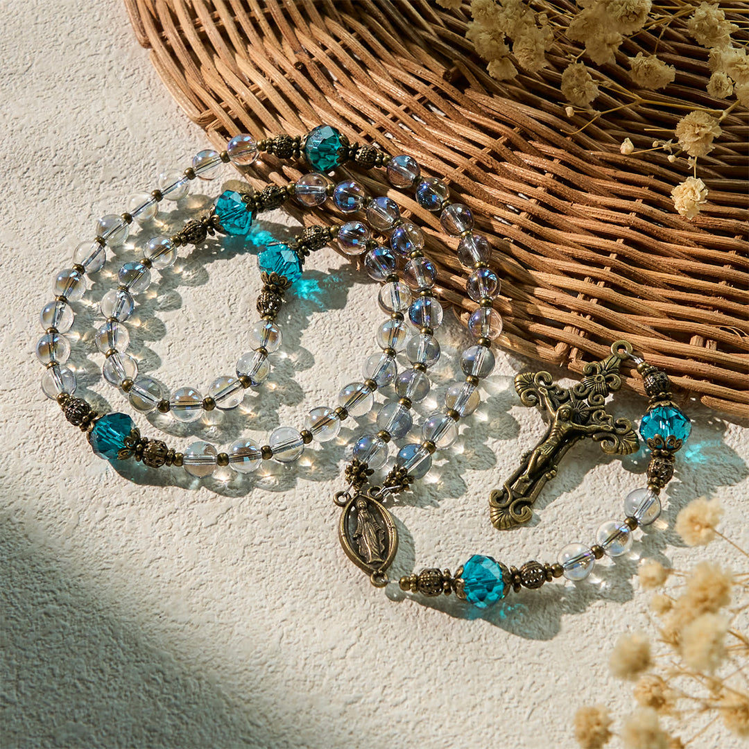 Christianartworkshop Shimmering Laser Blue Crystal Rosary with Antique Bronze Miraculous Medal - image 5
