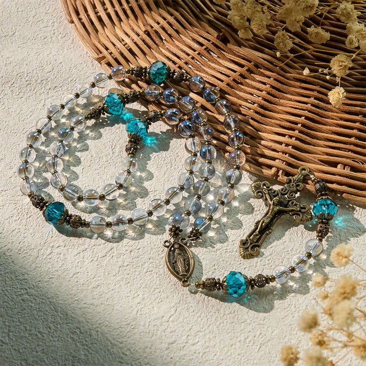 Christianartworkshop Shimmering Laser Blue Crystal Rosary with Antique Bronze Miraculous Medal - image 5