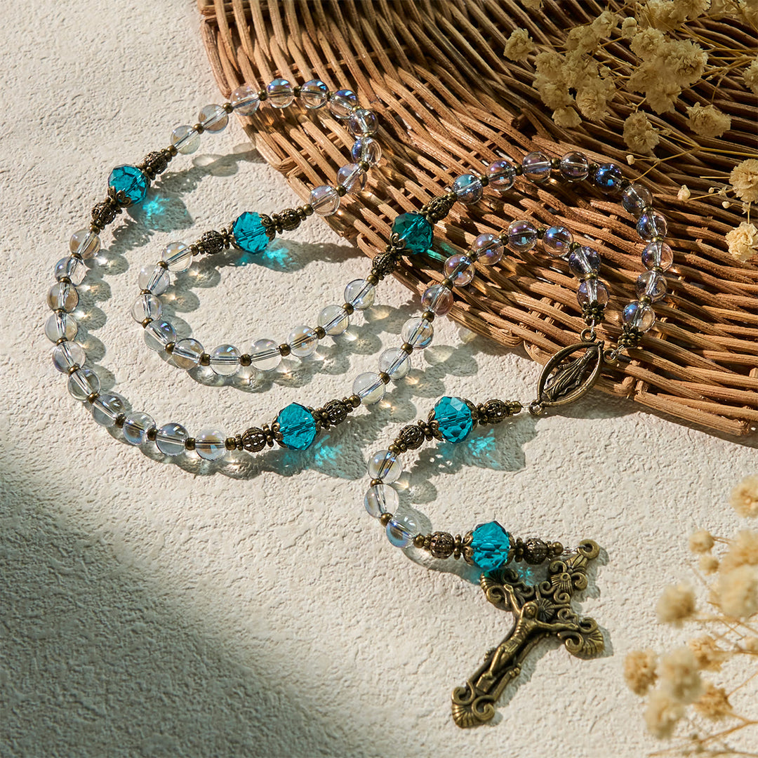 Christianartworkshop Shimmering Laser Blue Crystal Rosary with Antique Bronze Miraculous Medal - image 3