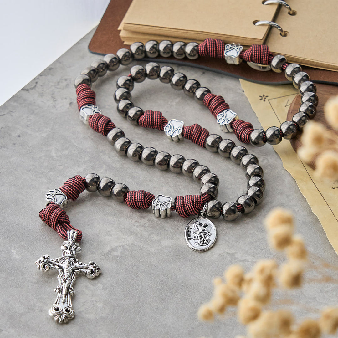 Christianartworkshop Rugged Metallic Beads Rosary with Paw Charms & St. Michael the Archangel - image 3