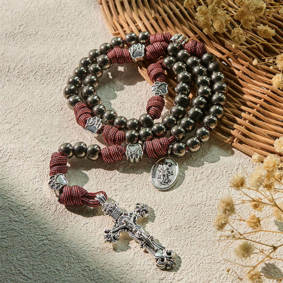 Christianartworkshop Rugged Metallic Beads Rosary with Paw Charms & St. Michael the Archangel - image 4